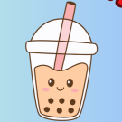 Cute graphic of a smiling bubble tea cup with pink straw and boba pearls